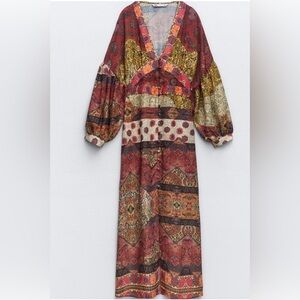 Zara Patchwork Tapestry Midi Dress, New with Tags, Size Medium